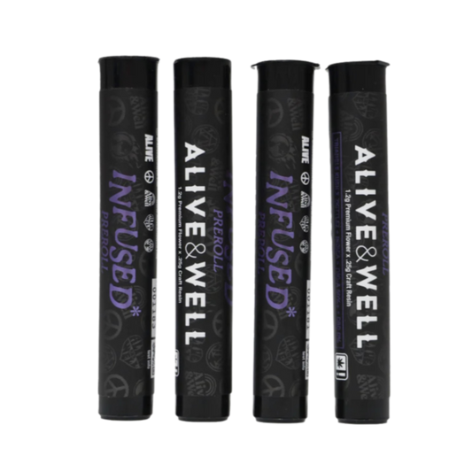 Alive & Well THCa Flower Live Resin Infused Pre Roll - 1.2g Premium Flower + .25 Craft Resin - Indica
