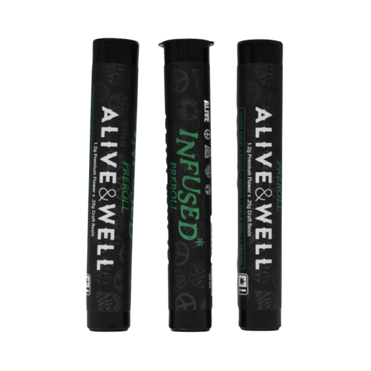 Alive & Well THCa Flower Live Resin Infused Pre Roll - 1.2g Premium Flower + .25 Craft Resin - Hybrid